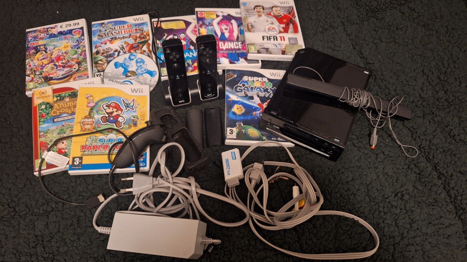 Wii console met 2 controllers en 7 games, Ophalen of Verzenden, Gebruikt, Met 2 controllers