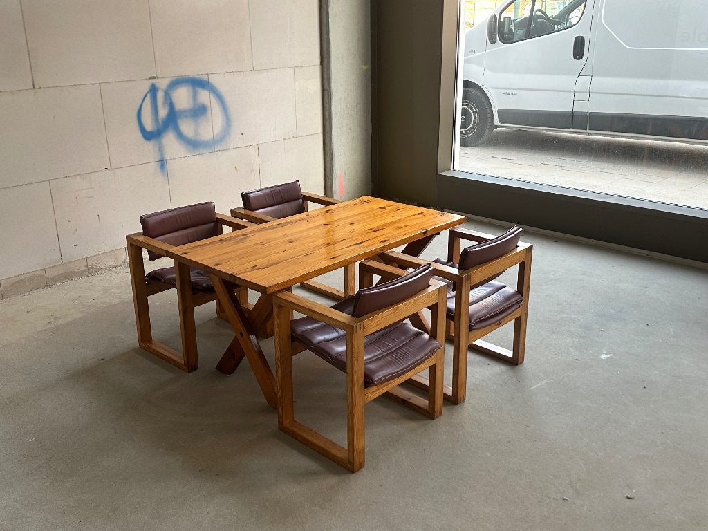 Ate van Apeldoorn | Houtwerk Hattem | eettafel en 4 stoelen, Ophalen, Bruin, Hout, Vier