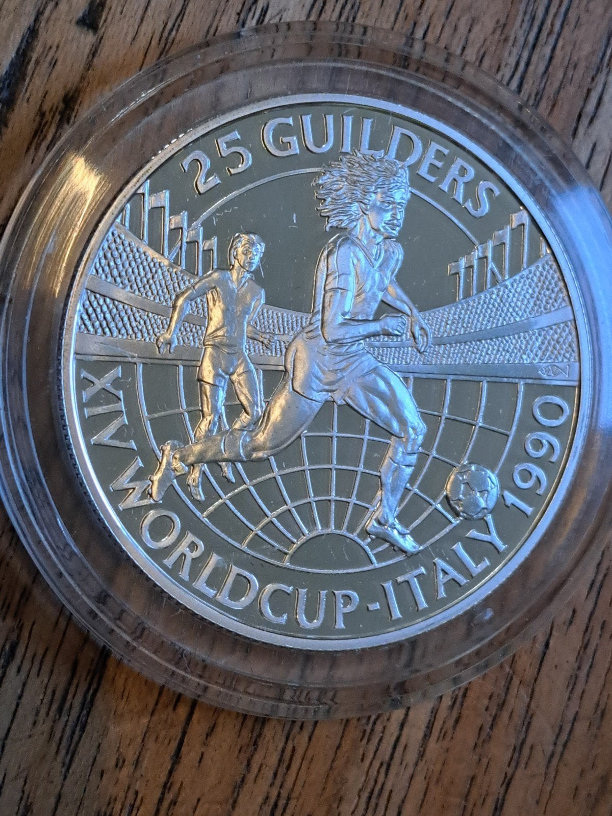 Suriname 25 Guilders worldcup Italy 1990 Ruud Gullit proof, Ophalen of Verzenden, Noord-Amerika, Losse munt, Zilver