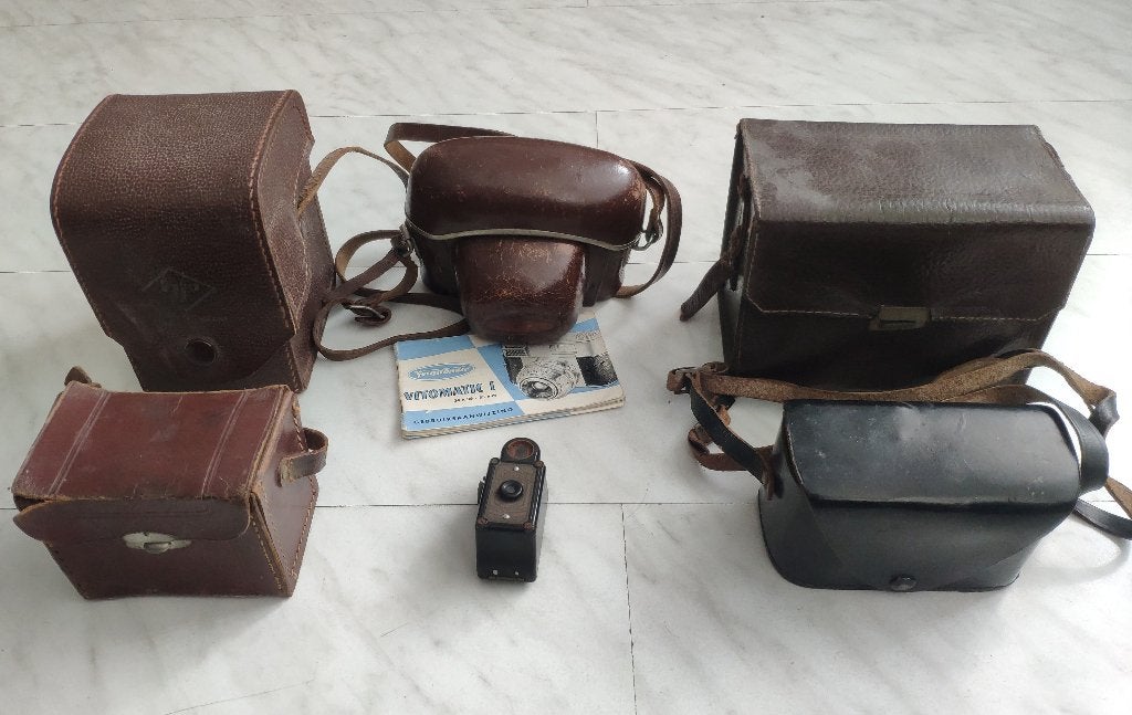 Kleine verzameling van 6 vintage antieke foto camera's, Verzamelen, Ophalen, Voor 1940, Fototoestel