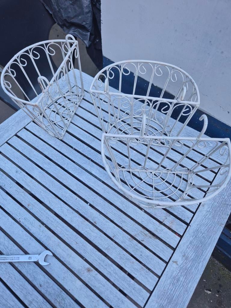 Set van 3 witte metalen hangmanden voor planten, Ophalen of Verzenden
