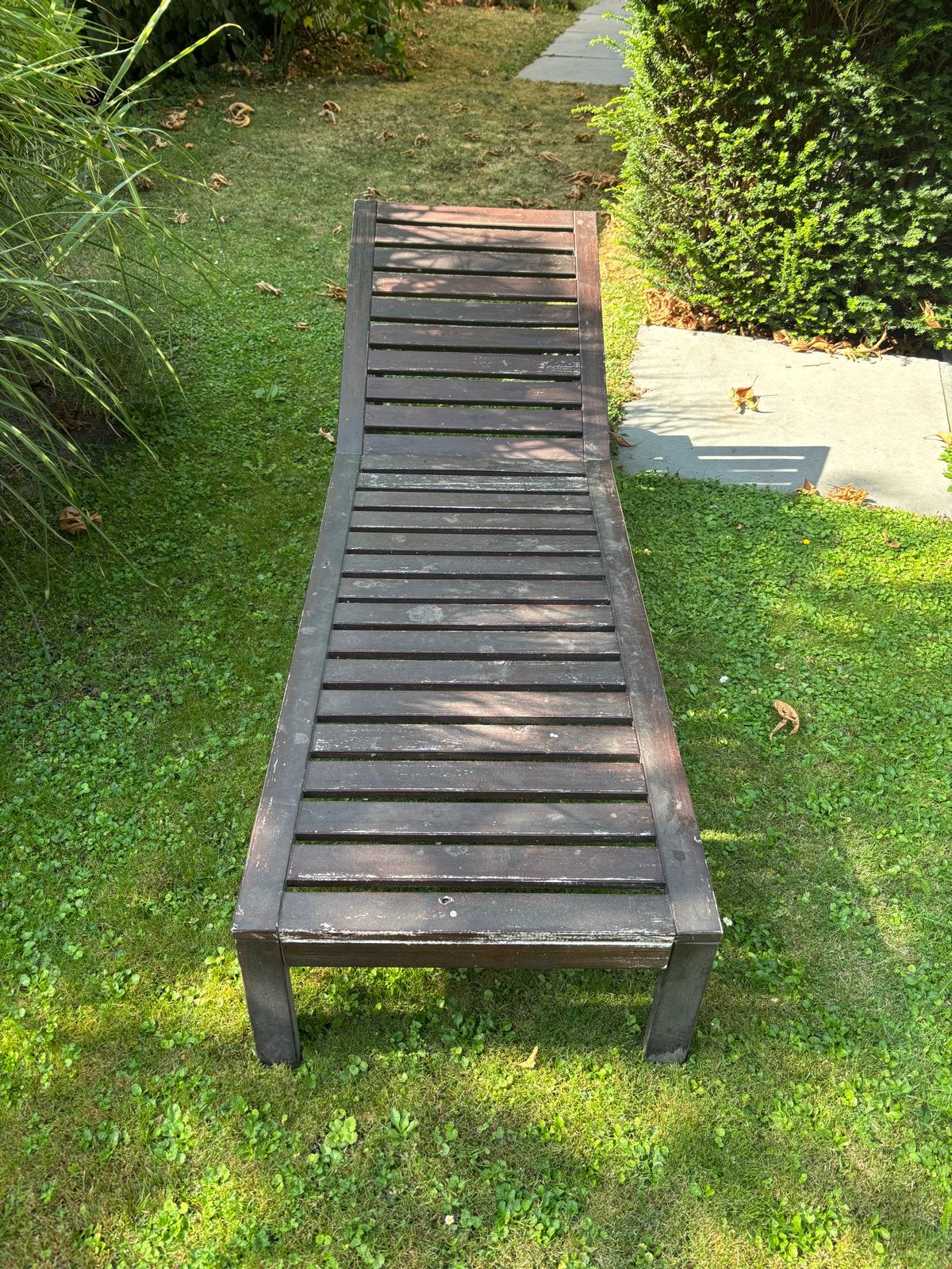 Ikea houten ligbed voor de tuin met uitwasbaar kussen, Ophalen, Gebruikt, Hout, Verrijdbaar