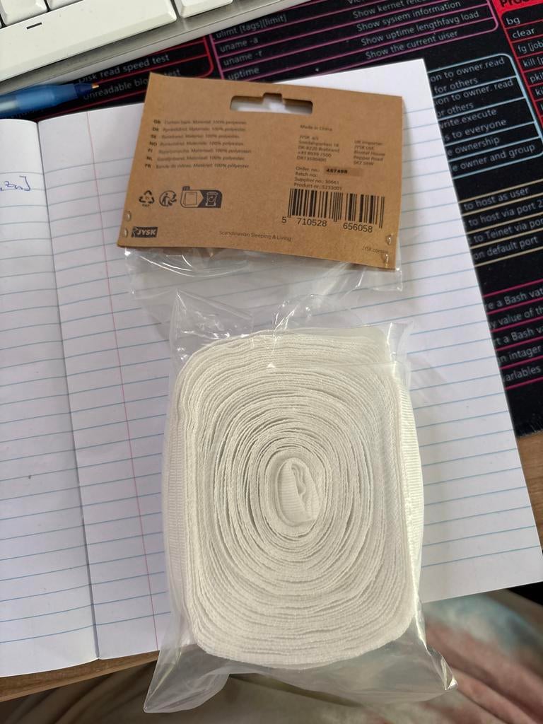 Nieuwe gordijnband - 30 mm x 10 m - Opend, niet gebruikt, Ophalen of Verzenden, Zo goed als nieuw, Wit