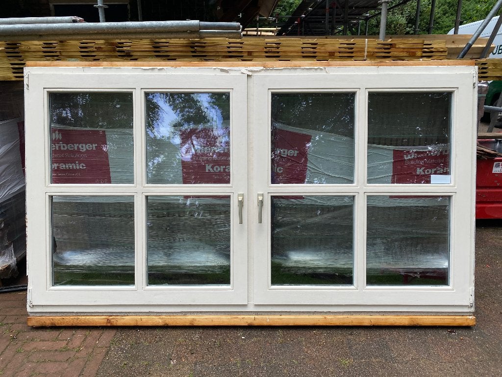 Houten kozijn met ramen met dubbel glas, Doe-het-zelf en Verbouw, Kozijnen en Schuifpuien, Ophalen, Gebruikt, Raamkozijn, 150 tot 225 cm