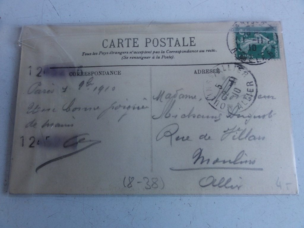 Ansichtkaart geschreven vanuit Parijs 1910 met postzegel, Ophalen of Verzenden, Voor 1920, Gelopen, Frankrijk