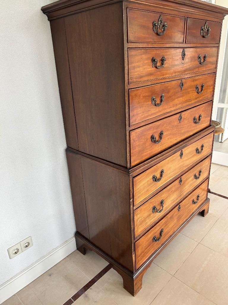 Antieke ladekast – 2-delig – massief hout – 7 laden, Antiek en Kunst, Antiek | Meubels | Kasten, Ophalen