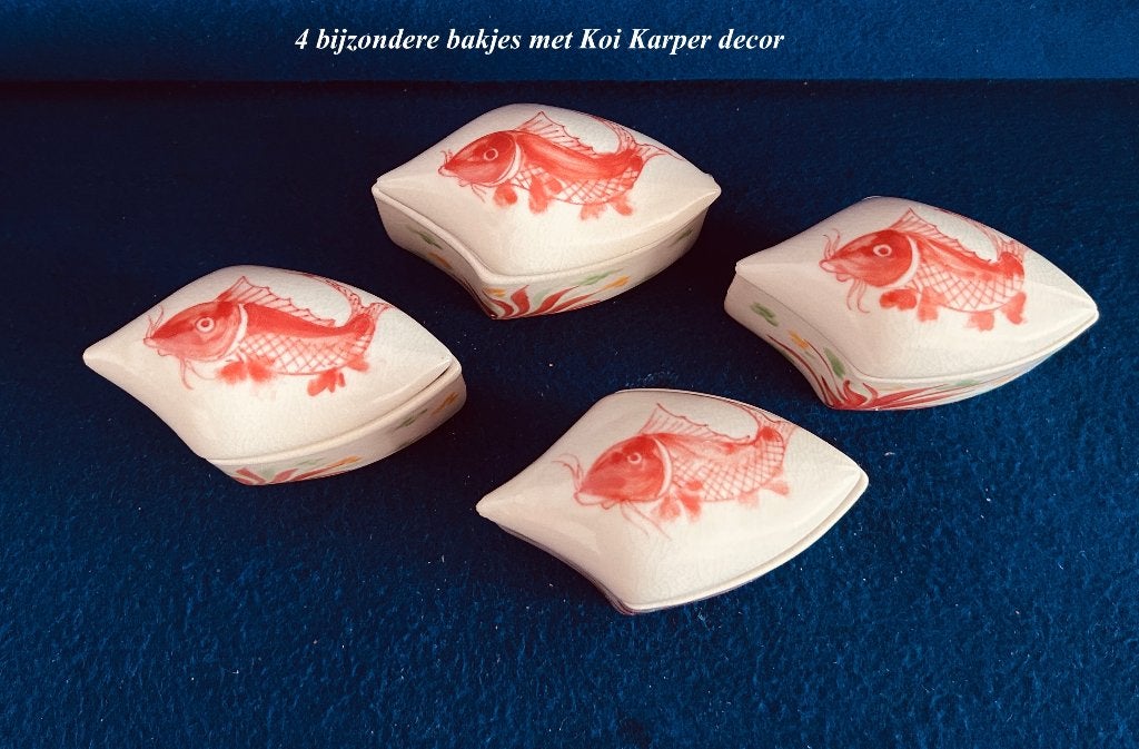 Vintage Japanse Satsuma Bakjes met Deksel Koi Karper, Ophalen