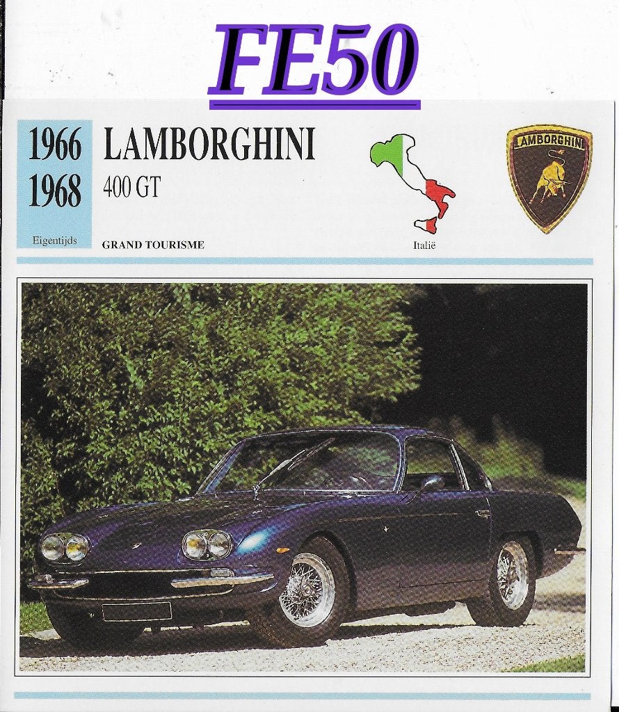 Fe50 autokaart lamborghini 400 gt ( 1966 - 1968 ), Ophalen of Verzenden, Zo goed als nieuw, Auto's