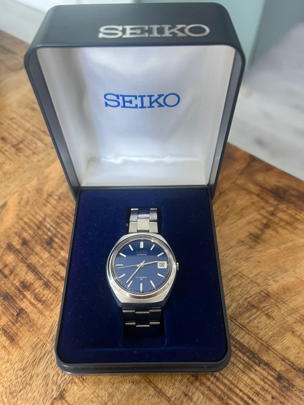 Vintage Seiko Automatic 7025-8010 (‘70) - Blauwe Dial + Doos, Gebruikt, Polshorloge, Ophalen of Verzenden, Seiko