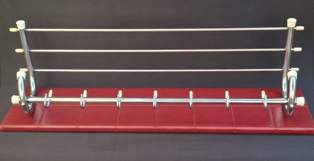 Prachtige Vintage Wandkapstok Jaren 50 – Chroom & Rood Skai, Huis en Inrichting, Woonaccessoires | Kapstokken, Gebruikt, Wandkapstok