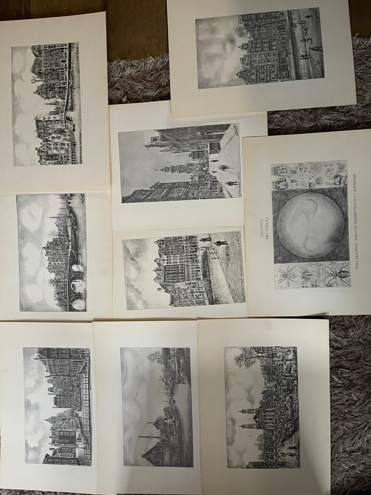Set van 8 prenten: Oud Amsterdamse stadsgezichten, Stadsgezicht, Ophalen of Verzenden, Origineel, Lithografie