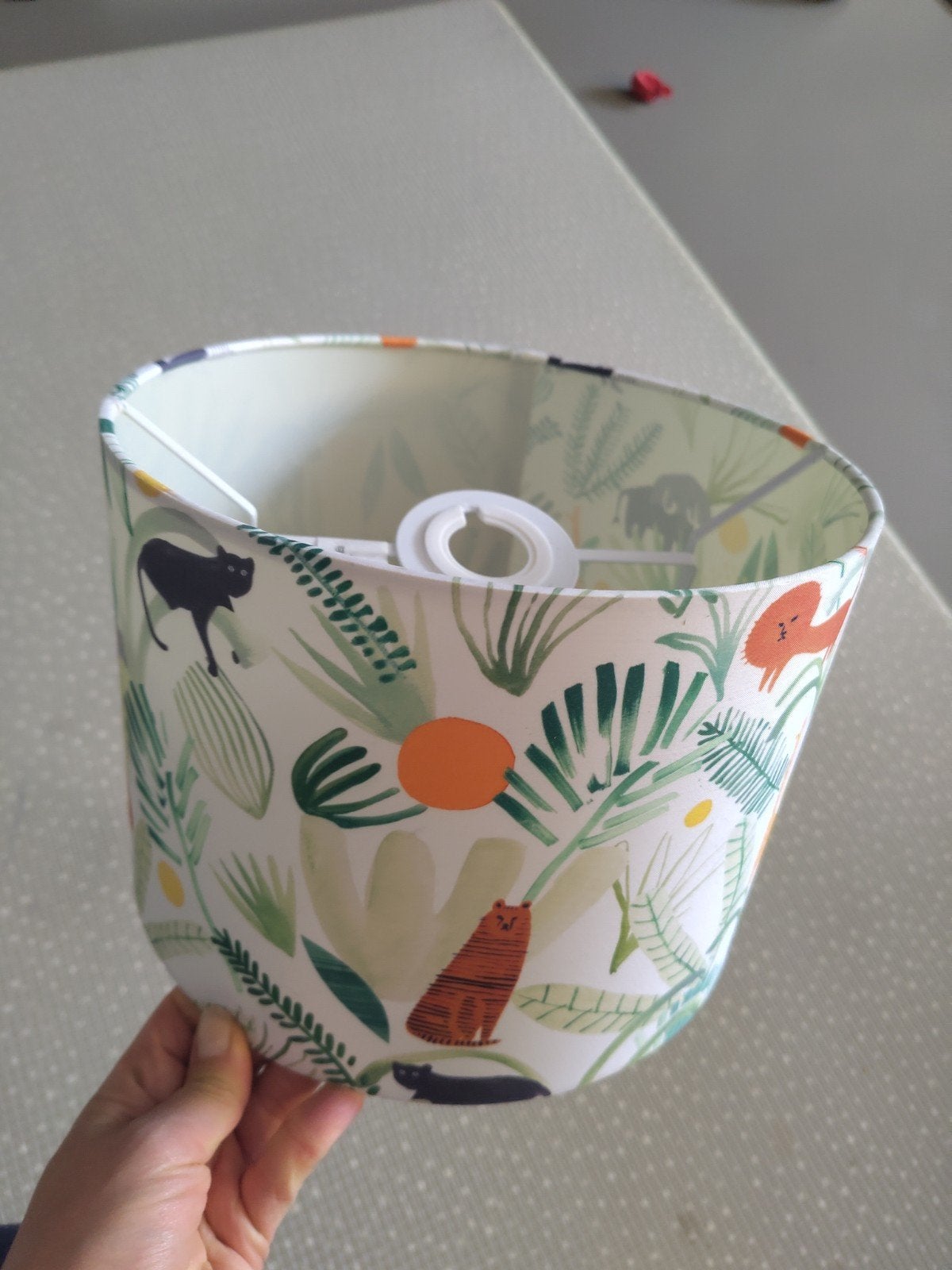 Leuke lampenkap met jungle dieren print, Meerkleurig, Rond, Zo goed als nieuw, Textiel