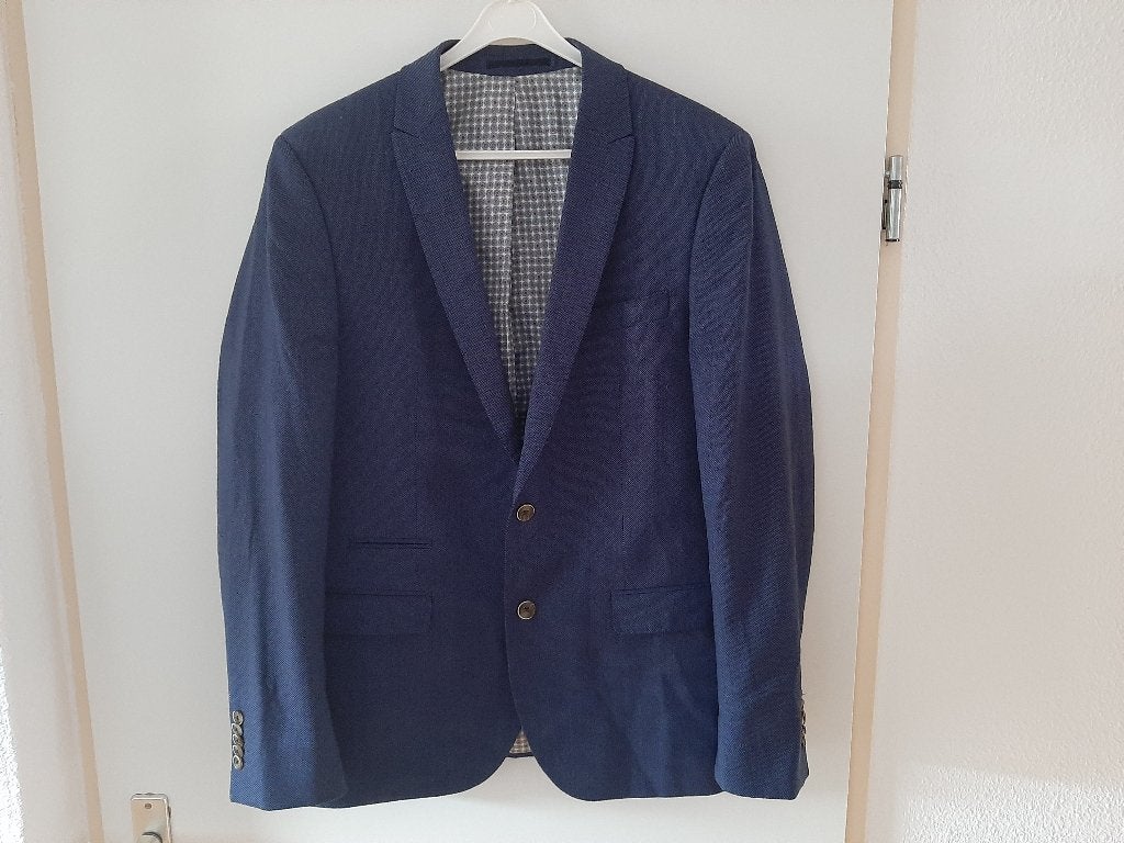 Colbert+broek, wol, blauw, Schouten&Dijck, Drop 8 tailer fit, Maat 52/54 (L), Blauw, Ophalen of Verzenden, Gedragen