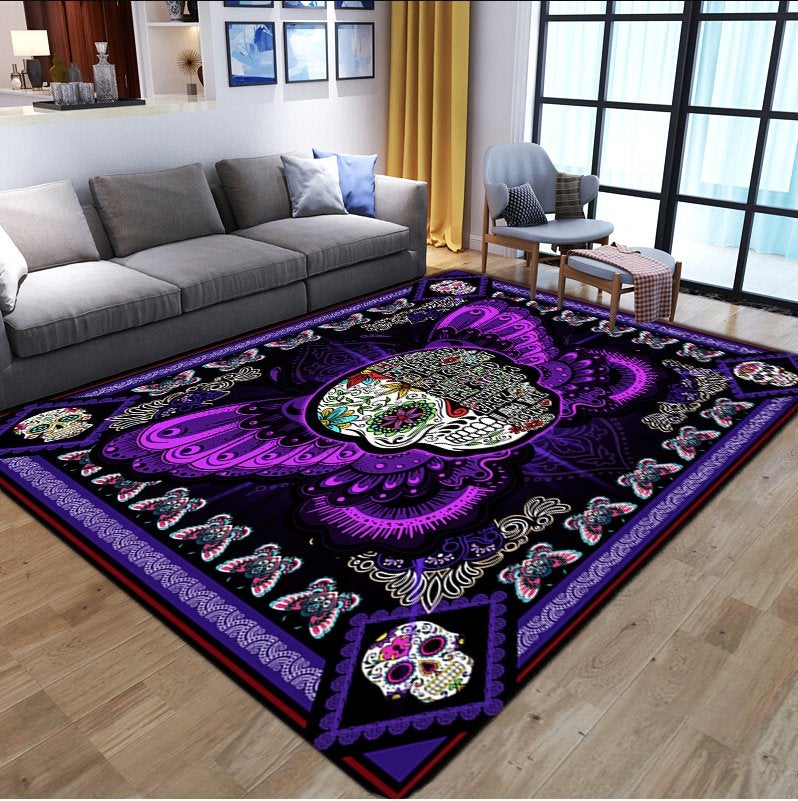 Paars Sugar Skull Vloerkleed / Kleed Tapijt Doodskop Skull, Verzenden, Rechthoekig, Nieuw, 200 cm of meer