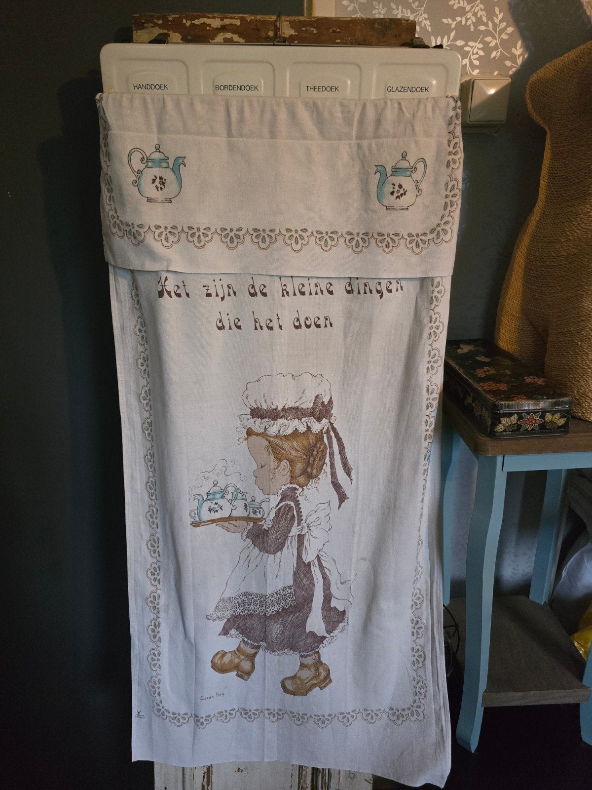 Vintage handdoekenrek met overdoek, Ophalen of Verzenden