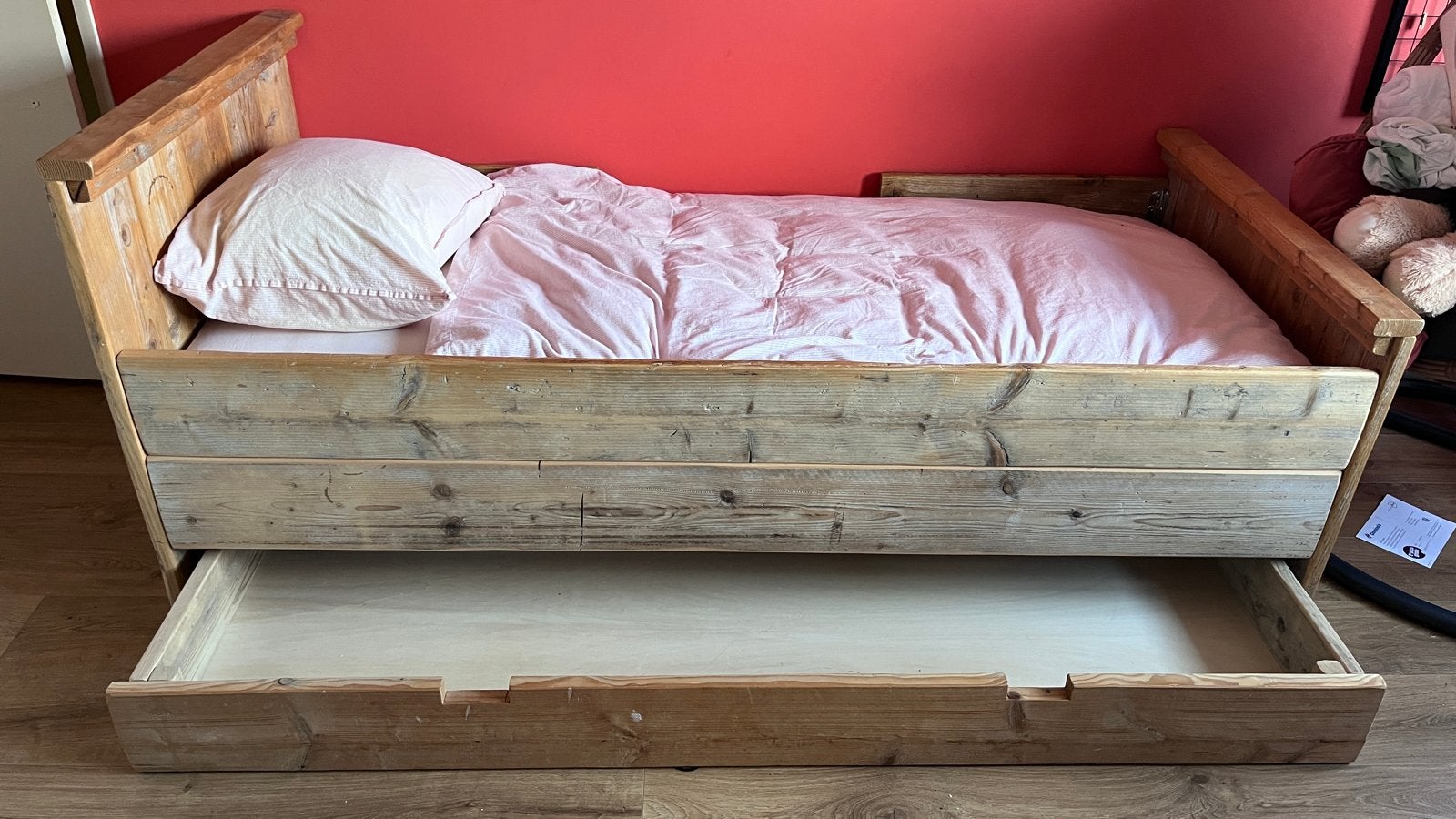 Steigerhouten kinderbed met opberglade, Ophalen, Gebruikt, 90 cm, Steigerhout