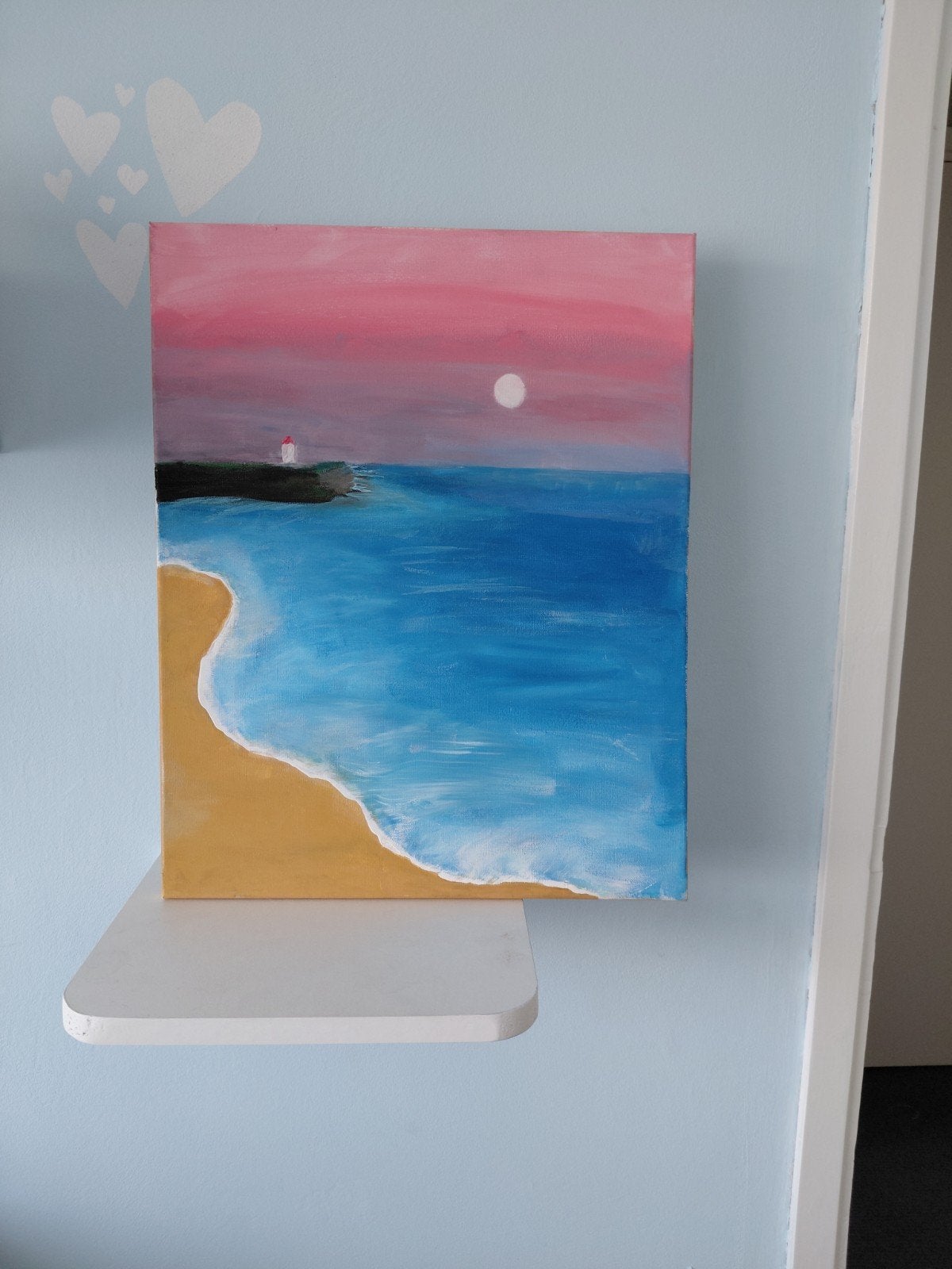 Schilderij: Zeezicht met vuurtoren en zonsondergang, Antiek en Kunst, Kunst | Schilderijen | Klassiek, Ophalen