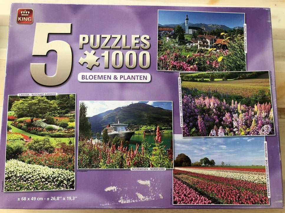 5 puzzels in een doos, Ophalen of Verzenden, 500 t/m 1500 stukjes, Nieuw