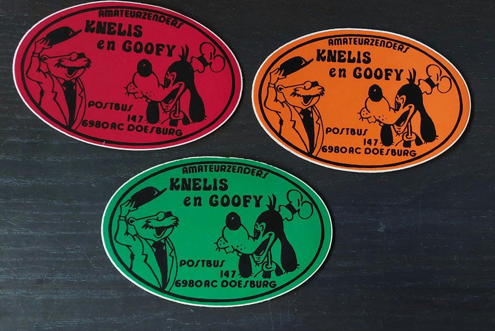 3 stickers Knelis & Goofy Doesburg zendamateur piratenzender, Ophalen of Verzenden