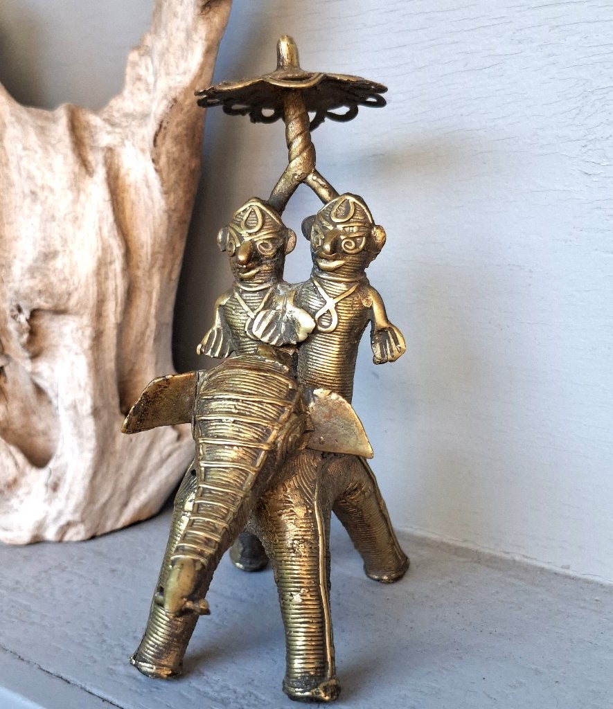 Dhokra  olifant -een kunststijl uit India (midden 20e eeuw ), Antiek en Kunst, 11 cm, Goud, India, Handgemaakt