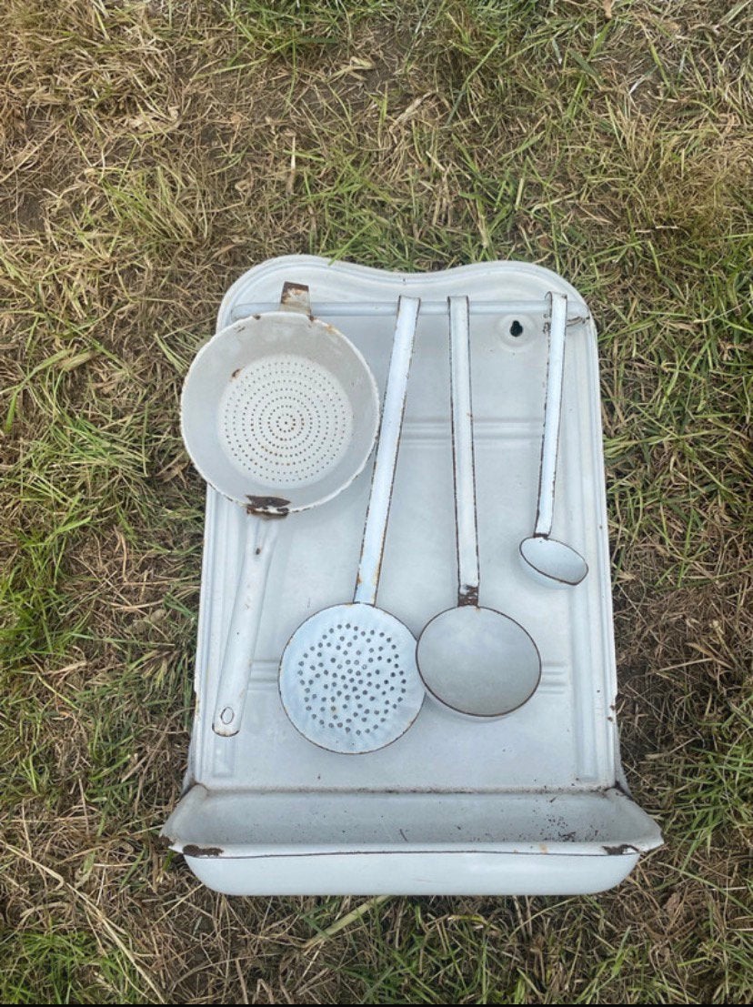 Emaille lepelrek brocante, Ophalen of Verzenden
