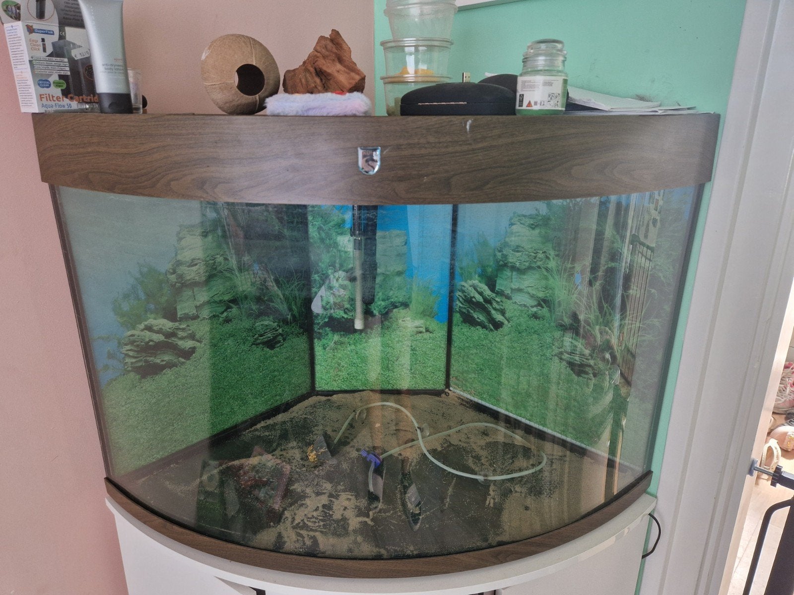 hoekaquaruim trofis, Ophalen, Leeg aquarium