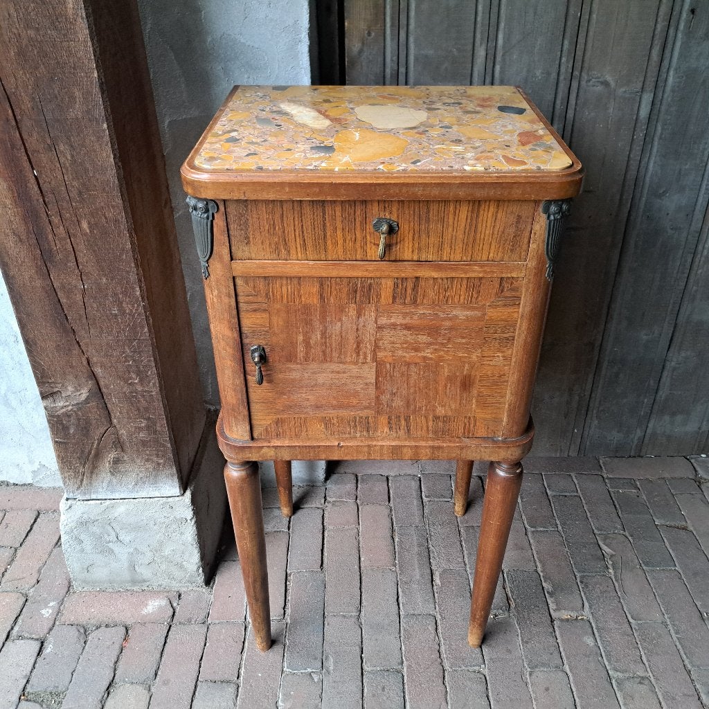 Oud Frans Art Deco nachtkastje kastje marmeren blad *Etage3*, Ophalen, Gebruikt, ., .