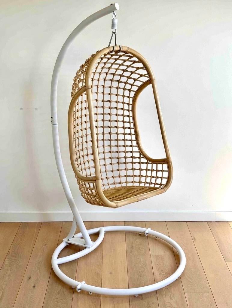 HK Living rotan hangstoel met standaard, Ophalen, Bruin, Riet of Rotan, Zo goed als nieuw