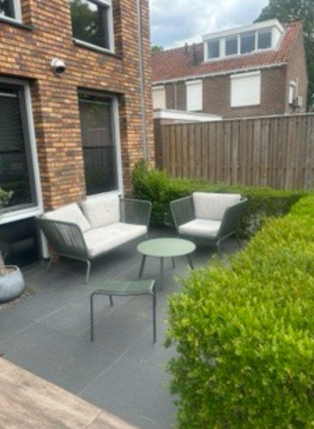 Te koop: 2-delige loungebank set in trendy kleur sage groen., Ophalen, Gebruikt, Aluminium