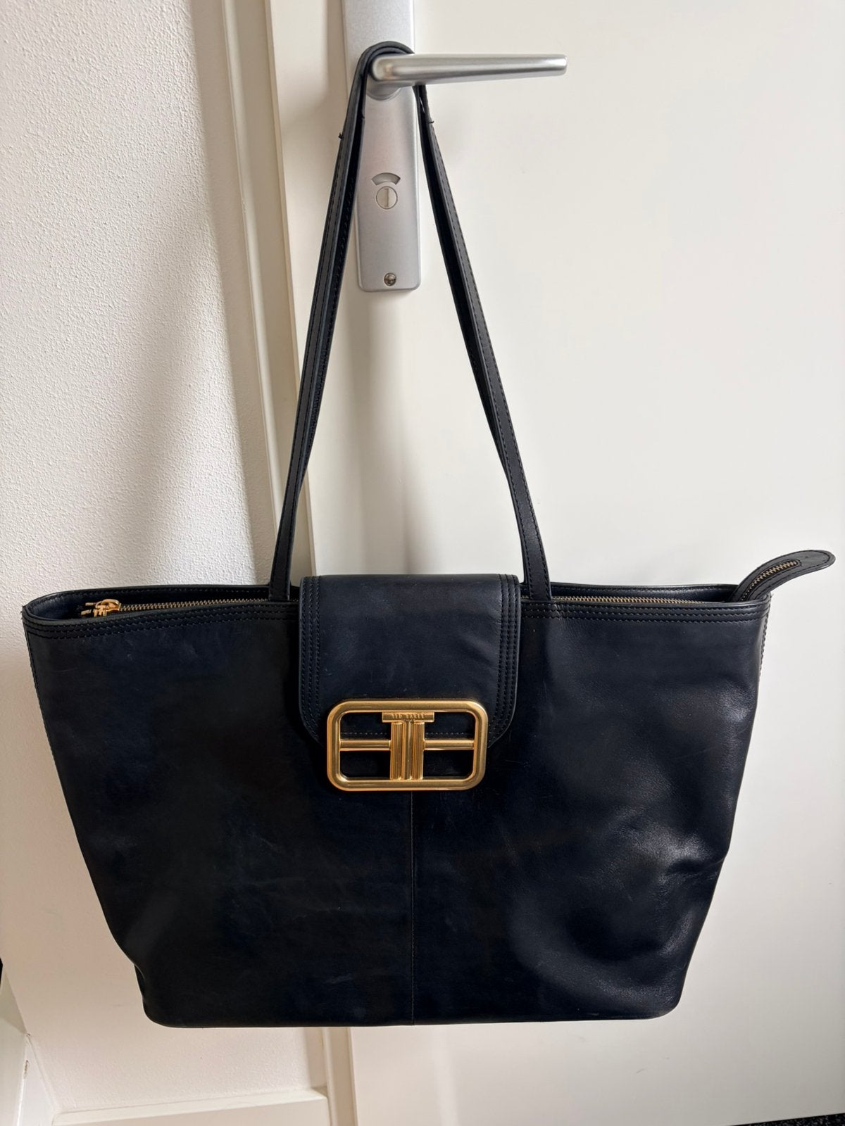 Grote designer shopper Ted Baker schoudertas zwart leer!, Ophalen of Verzenden, Zo goed als nieuw, Zwart, Shopper