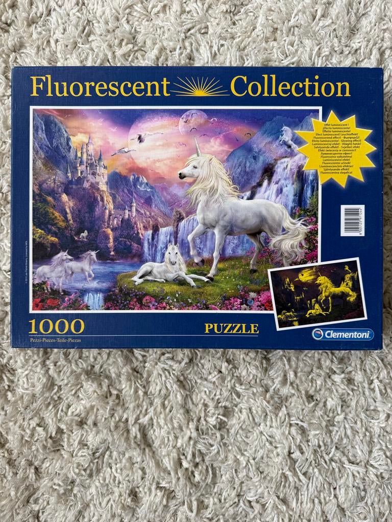 Clementoni Fluorescerende Eenhoorn Puzzel 1000 stukjes, Ophalen of Verzenden, 500 t/m 1500 stukjes, Zo goed als nieuw, Legpuzzel
