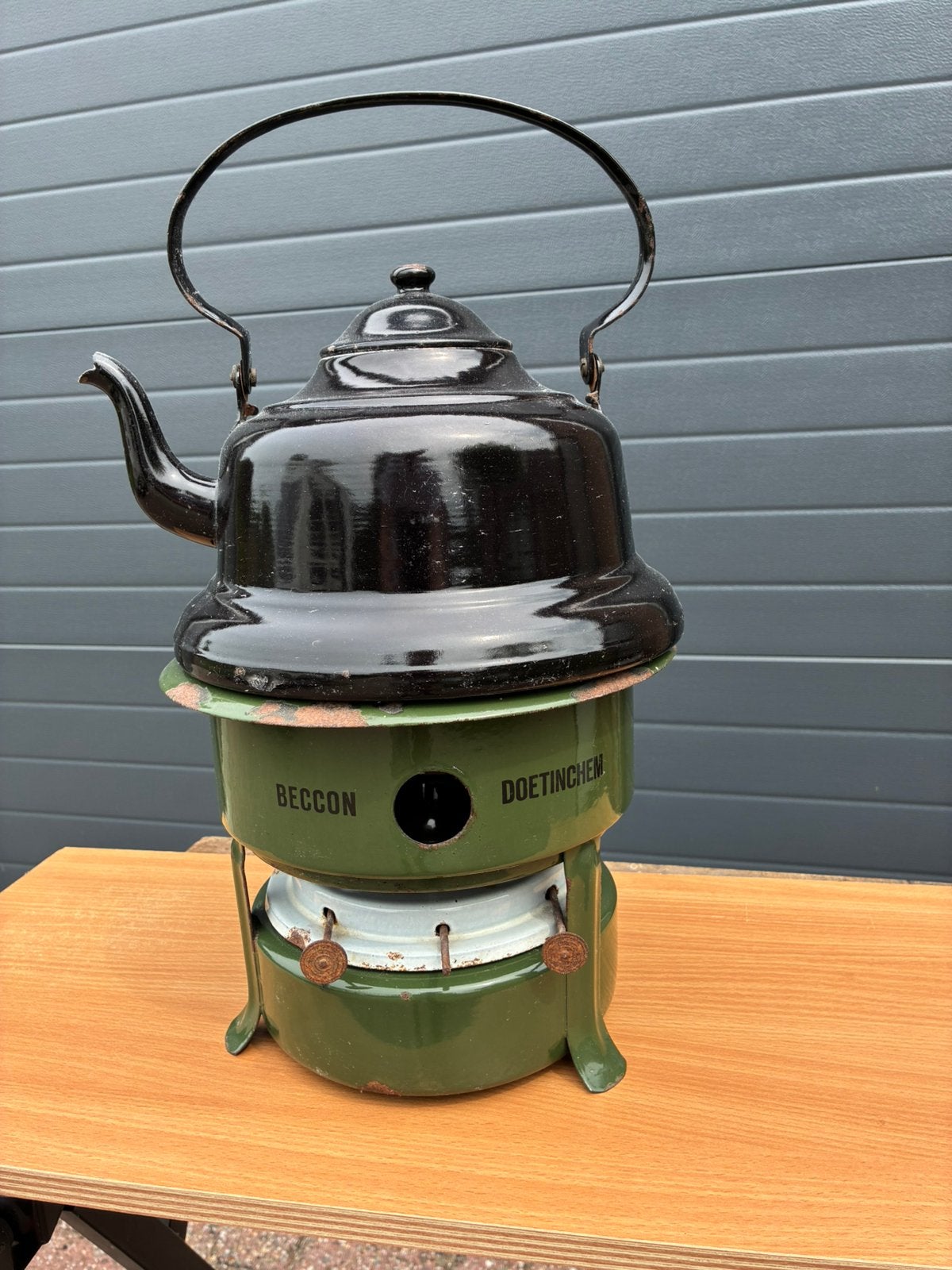 Petroleumstel 3 pits met ketel vintage, Antiek en Kunst, Ophalen