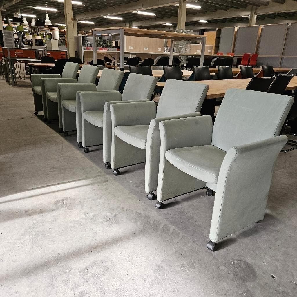 Set 6x fauteuils groene stof, Ophalen, Gebruikt, 75 tot 100 cm, Stof