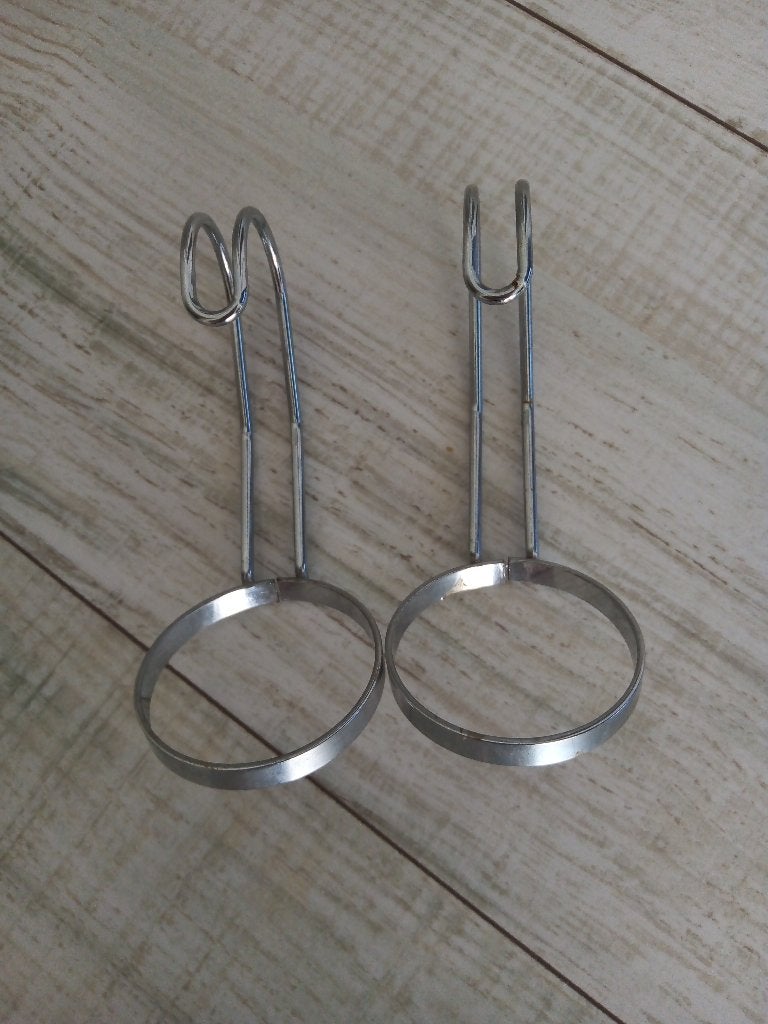 2 rvs bekerhouders met handvatten, Huis en Inrichting, Keuken | Servies, Overige materialen, Gebruikt, Overige typen, Ophalen of Verzenden