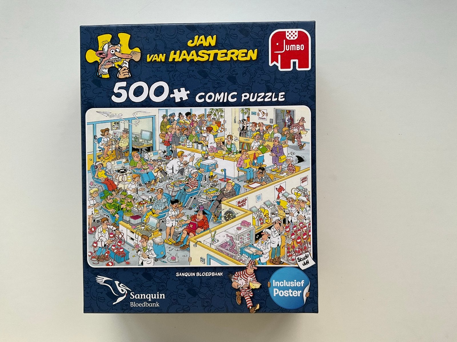 Jan van Haasteren Sanquin Bloedbank 500+ stukjes, Ophalen of Verzenden, 500 t/m 1500 stukjes, Zo goed als nieuw, Legpuzzel