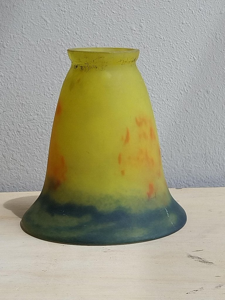 Art Deco glaspasta lampenkap gesigneerd geel groen blauw, Ophalen of Verzenden