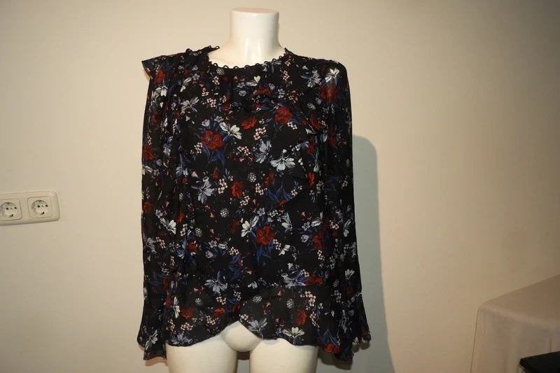 Erdem x H&M zijde top bonte bloemen print ruches M, Kleding | Dames, Maat 38/40 (M), Erdem x H&M, Zo goed als nieuw, Lange mouw