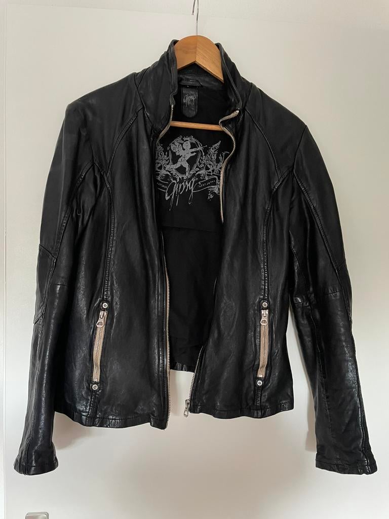 Zwart lederen jas van Gipsy maat L, Kleding | Dames, Ophalen, Zo goed als nieuw, Maat 42/44 (L), Zwart
