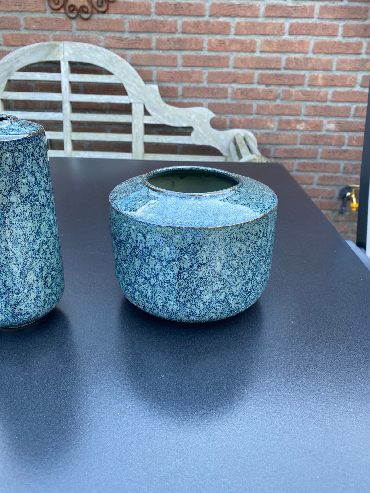 Set van 2 Lifestyle vazen - Blauw/Groen gespikkeld, Ophalen of Verzenden, Zo goed als nieuw, Met patroon/structuur, Meerkleurig