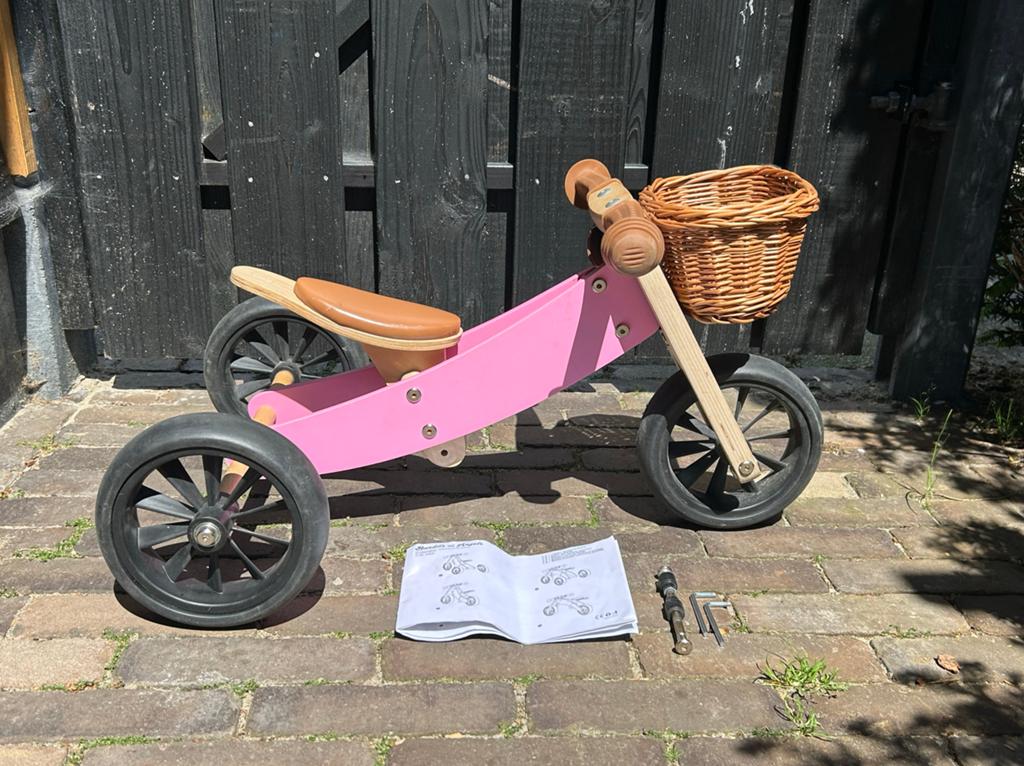 Bandits and Angels 4-in-1 Loopfiets Roze met Mandje, Kinderen en Baby's, Speelgoed | Buiten | Voertuigen en Loopfietsen, Ophalen of Verzenden