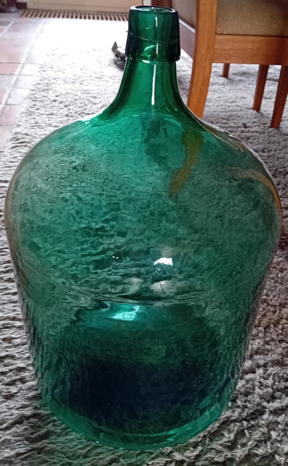 vintage blauwgroene grote fles, Huis en Inrichting, Ophalen, Gebruikt, Handgemaakt, Blauw