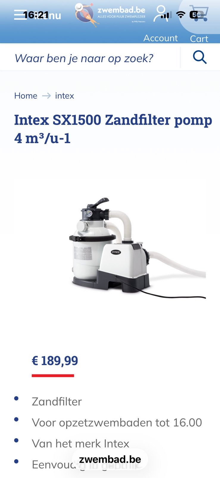 Intex Zandfilterpomp voor zwembaden SX 1500 NIEUW IN DOOS!, Tuin en Terras, Zwembad-toebehoren, Ophalen, Nieuw