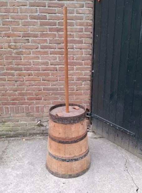 Oude antieke houten karnton bloembak olijfboom, Gebruikt, T, Rond, Ophalen of Verzenden