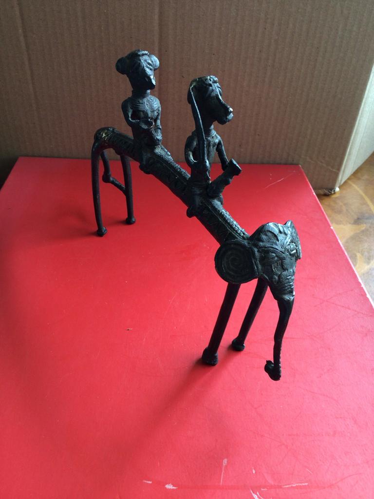 2 Apen op Olifant Bastar Tribal Art Dhoka Inde., Ophalen of Verzenden
