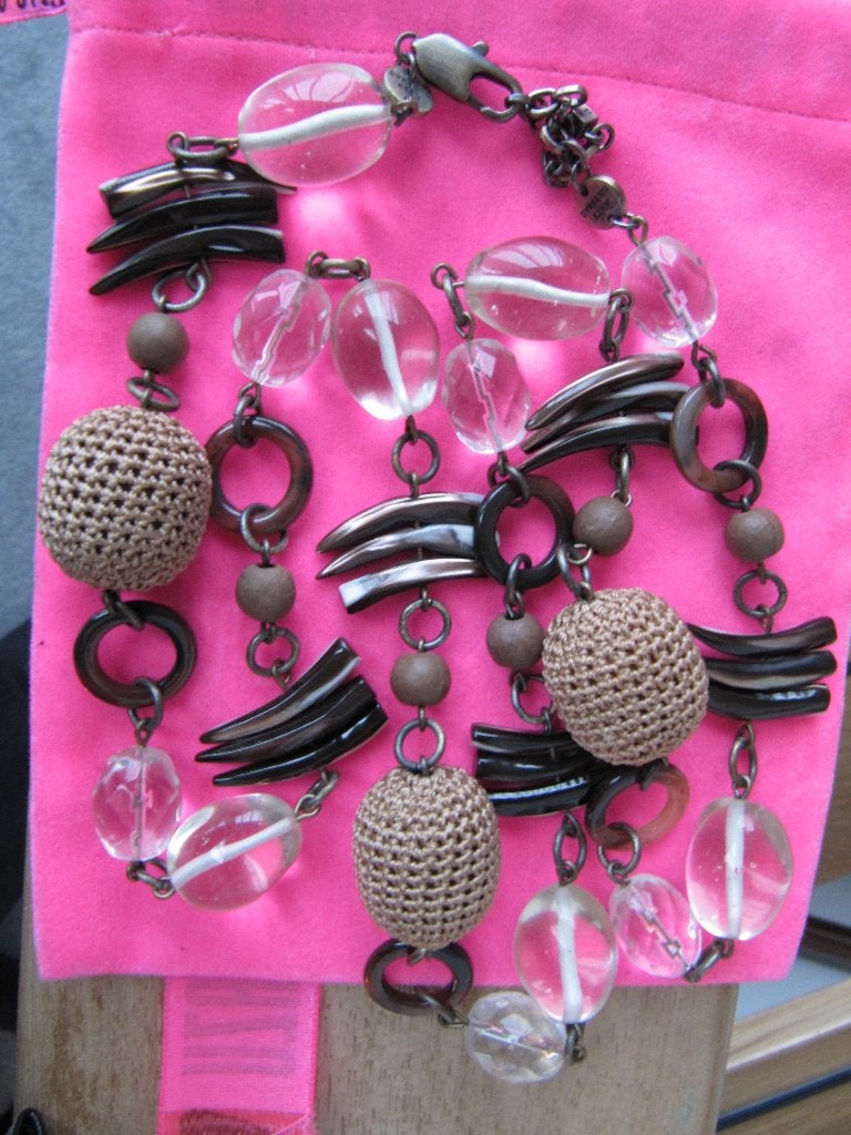 NIEUW DYRBERG/KERN lange ketting beige brons - BOHO CHIC, Sieraden, Tassen en Uiterlijk, Verzenden, Nieuw, Beige, Overige materialen