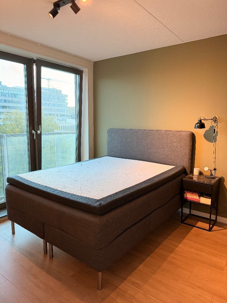 IKEA Dunvik boxspring 160x200 – goede staat + luxe topper, Ophalen, Gebruikt, Tweepersoons, 200 cm