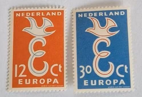 Nederland 1958 - nvph 713-714 - Europa – Letter E en duif, Verzenden, Na 1940