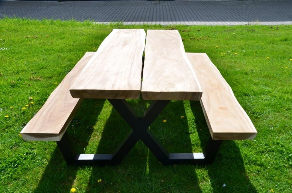 Suar industriële picknick bank 200 cm, Verzenden, Rechthoekig, Hout