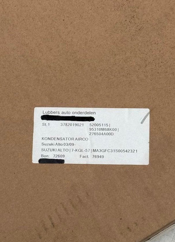 Suzuki Alto kondensator airco, Ophalen