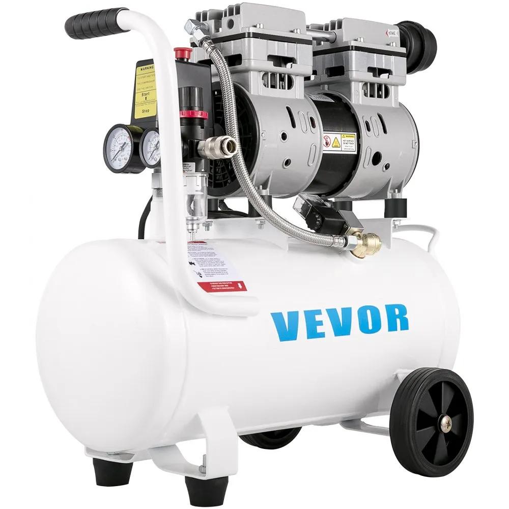 Vevor 750watt 25L stille olievrije compressor, Ophalen, 6 tot 10 bar, Zo goed als nieuw, Minder dan 200 liter/min